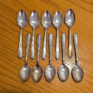 10 Vintage Art Deco Tulip Silverplated Demitasse Espresso Spoons 1915 Fairfield